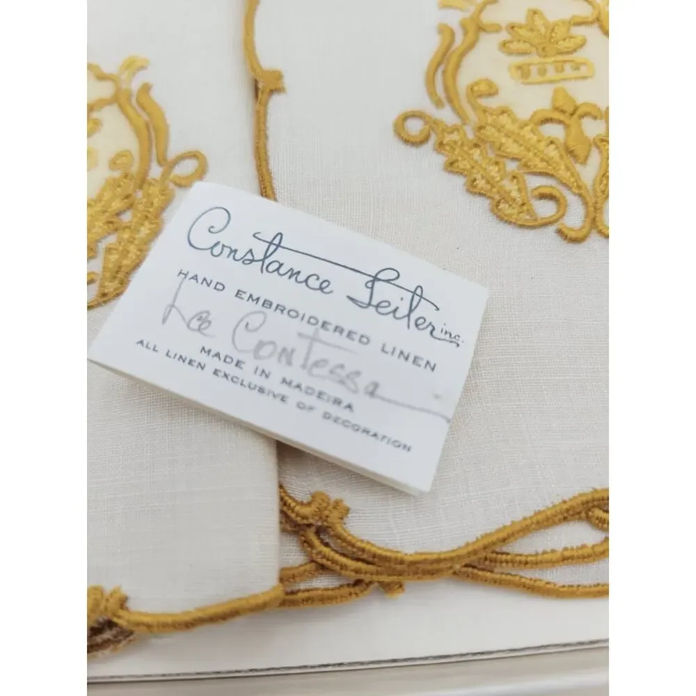 Constance Leiter La Contessa Hand Embroidered Linen Cocktail Napkins White Set 4